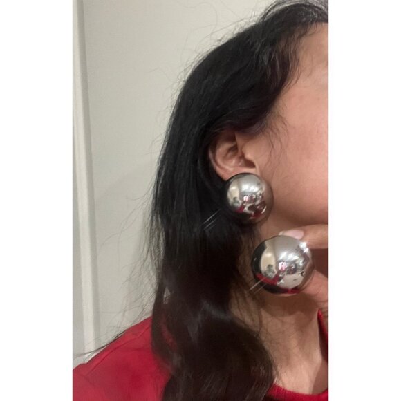 Big Silver stud earrings dome statement bold  studs large  round chunky mirror - Picture 1 of 8